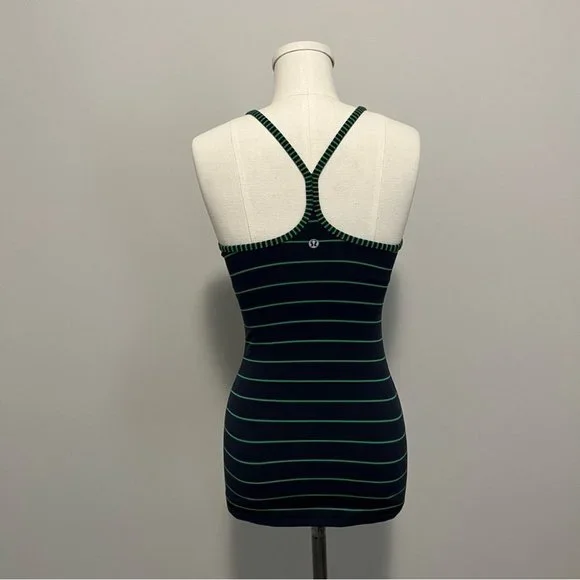 Lululemon Power Y Tank Top Stripe Green Bean Inkwell Navy - Picture 10 of 14